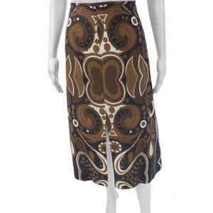 Shannon Mclean Womens Straight Pencil Skirt Brown Cupro Geometric Zip Size S